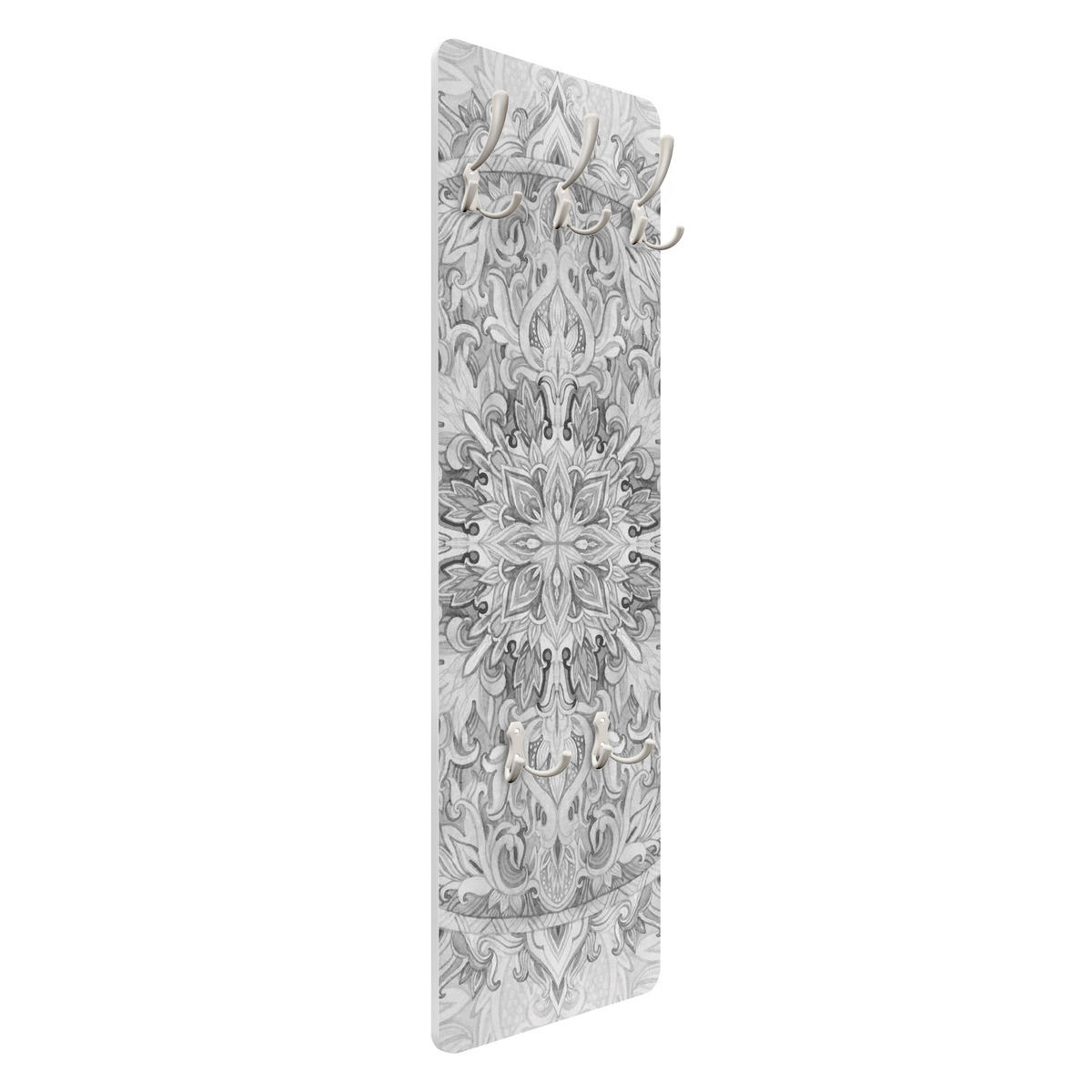 WANDGARDEROBE - Mandala Aquarell Ornament Muster Schwarz, Weiß 34/105 cm - Schwarz, Holzwerkstoff (34/105/1.6cm) - Bilderwelten