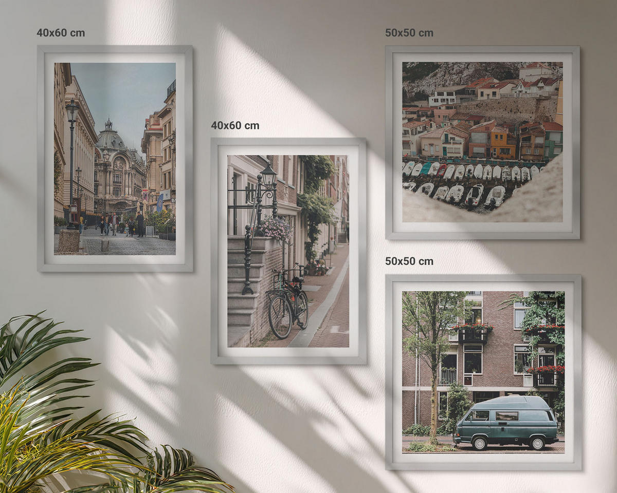 BILDER SET 4er Set - 50x50 cm & 40x60 cm Silberner Rahmen - Stadtansichten von Gebäuden - Silberfarben, Kunststoff (50/50cm) - TULUP