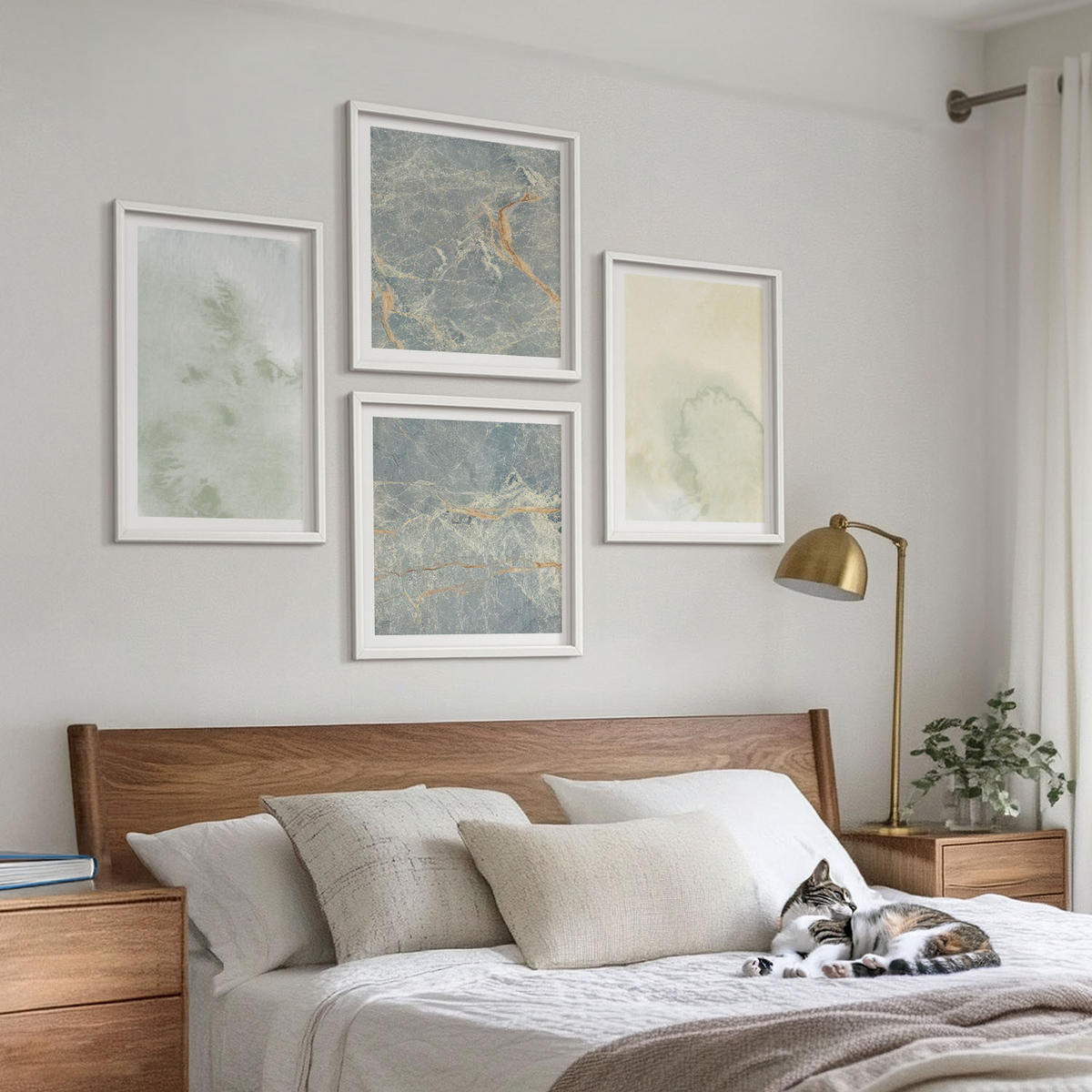 WANDBILDER 4er-Set - 50x50 cm & 40x60 cm Weißer Rahmen - Pastellfarben auf Aquarellleinwand - Weiß, Kunststoff (50/50cm) - ArtPrintCave
