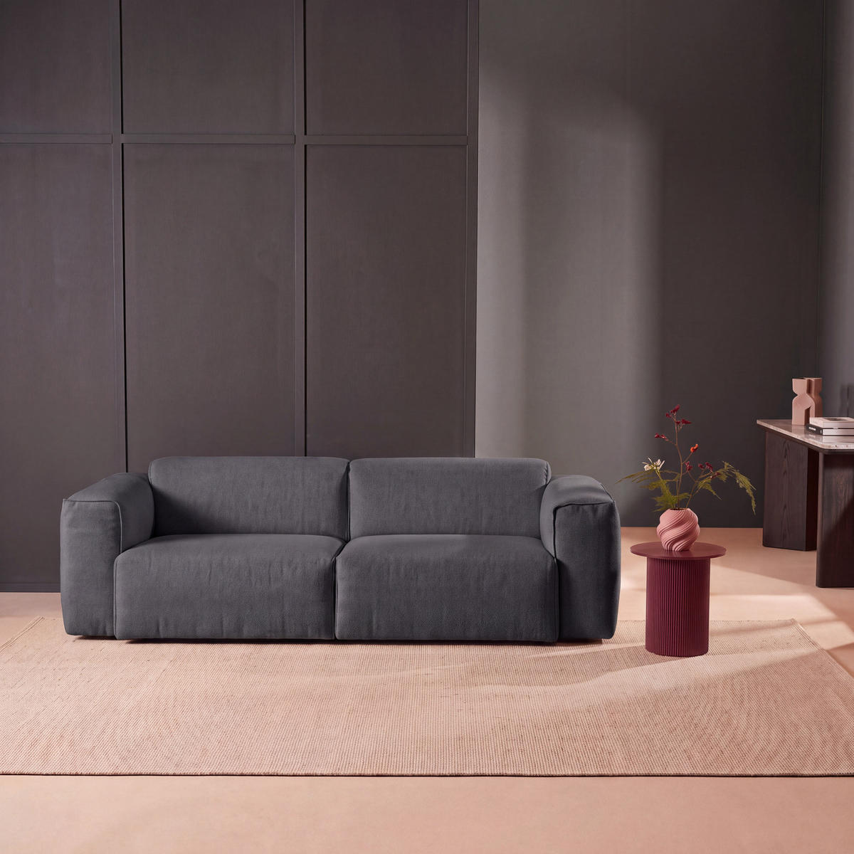 3-SITZER SOFA - Schwarz/Grau, Kunststoff/Textil (251/71/102cm) - home24