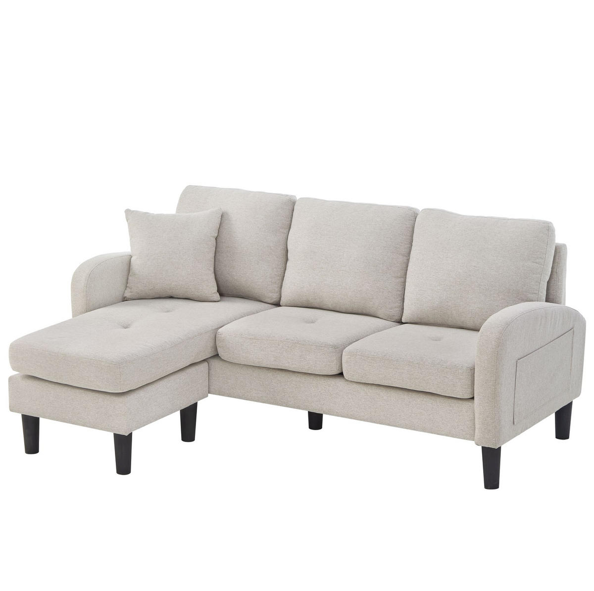 ECKSOFA mit Baumwoll-Leinen-Bezug Beige-Grau/Weiß 166x118x77 cm mit flexibler Chaiselongue - Weiß, Kunststoff (118/166cm) - IVMEU