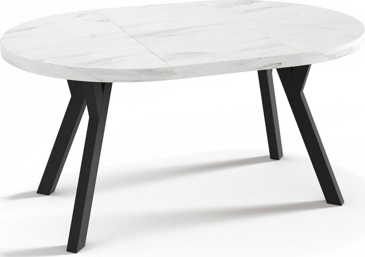 ESSTISCH Twixy runder ausziehbarer, Marmor Weiß 100-150/100/76 cm - Ecru/Schwarz, Holz/Holzwerkstoff (100/150/76cm) - WFL GROUP