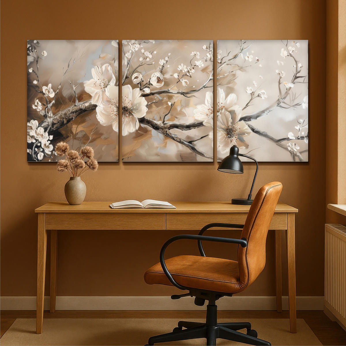 LEINWANDBILD 3er Set Blüte - Beige - Abstrakt - Blumen 180x80 cm - Hellbraun, Textil (180/80cm) - MuchoWow