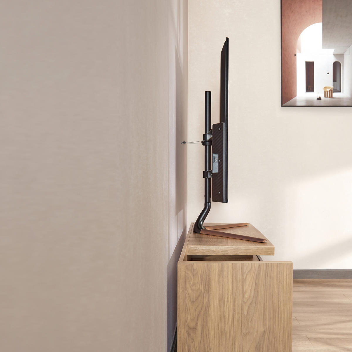 TV-STANDFUSS Ystad - Buchefarben/Schwarz, Holz/Kunststoff (97/76.5/35cm) - pro.tec