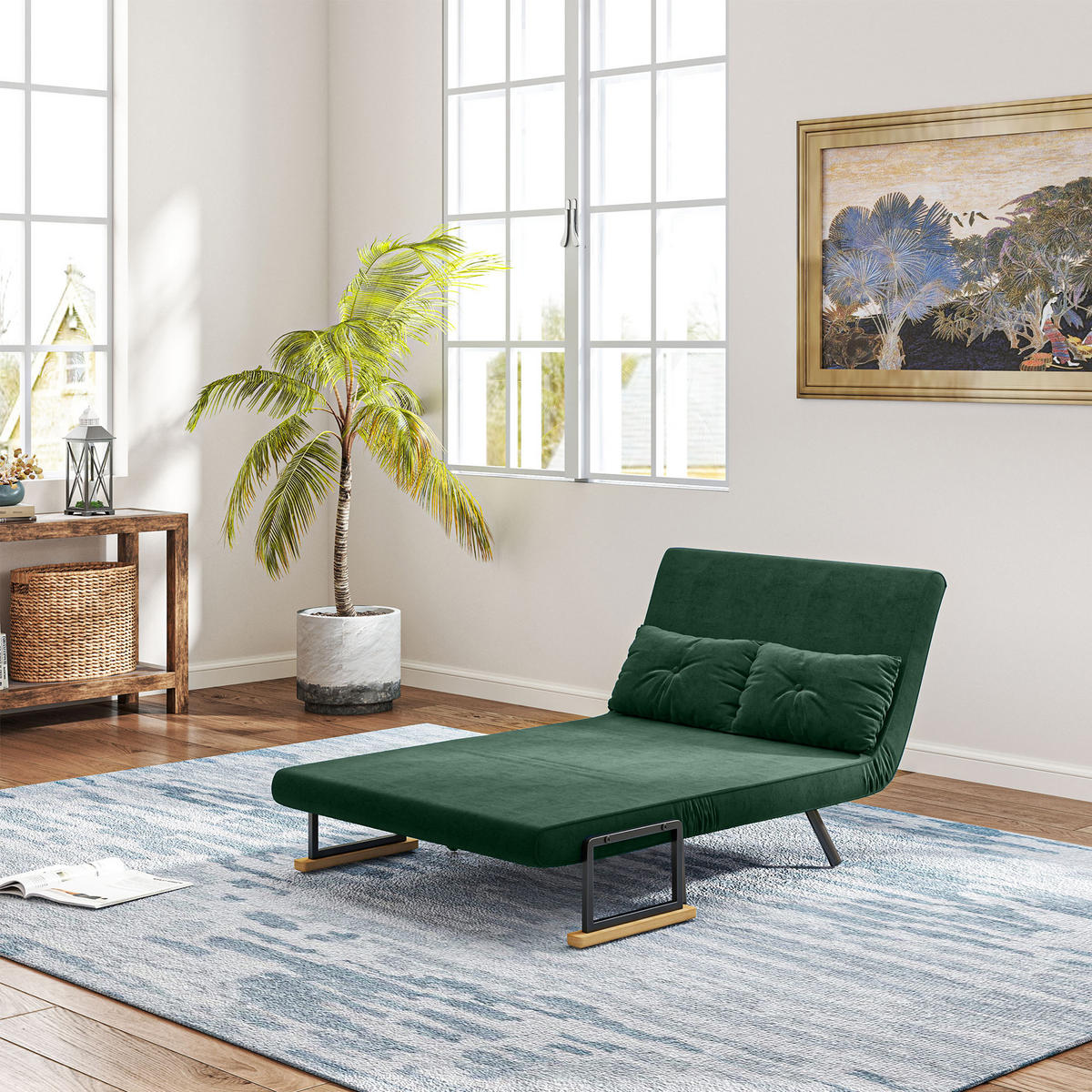 SCHLAFSOFA Schlafcouch mit Samtoptik Rückenkissen - Schwarz/Naturfarben, Holz/Textil (73/81/102cm) - HOMCOM