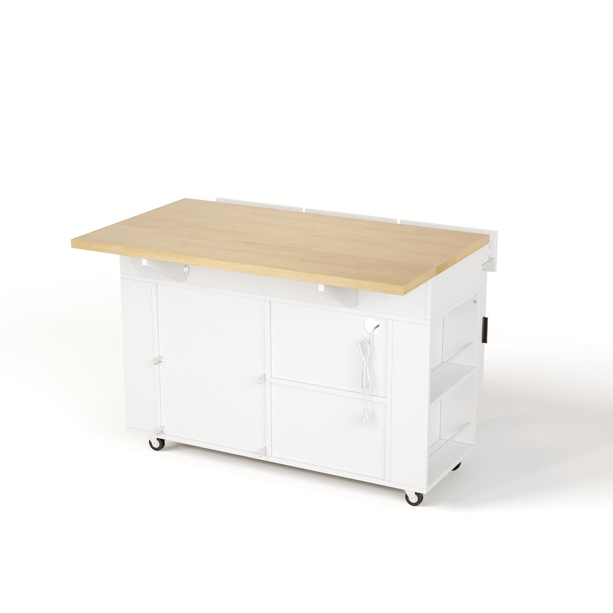 KÜCHENINSEL 129/45/84 cm Weiß mit klappbarer Arbeitsplatte, 3 Schublade und Rollen - Weiß, Holz (70/84/120cm) - Oxeza