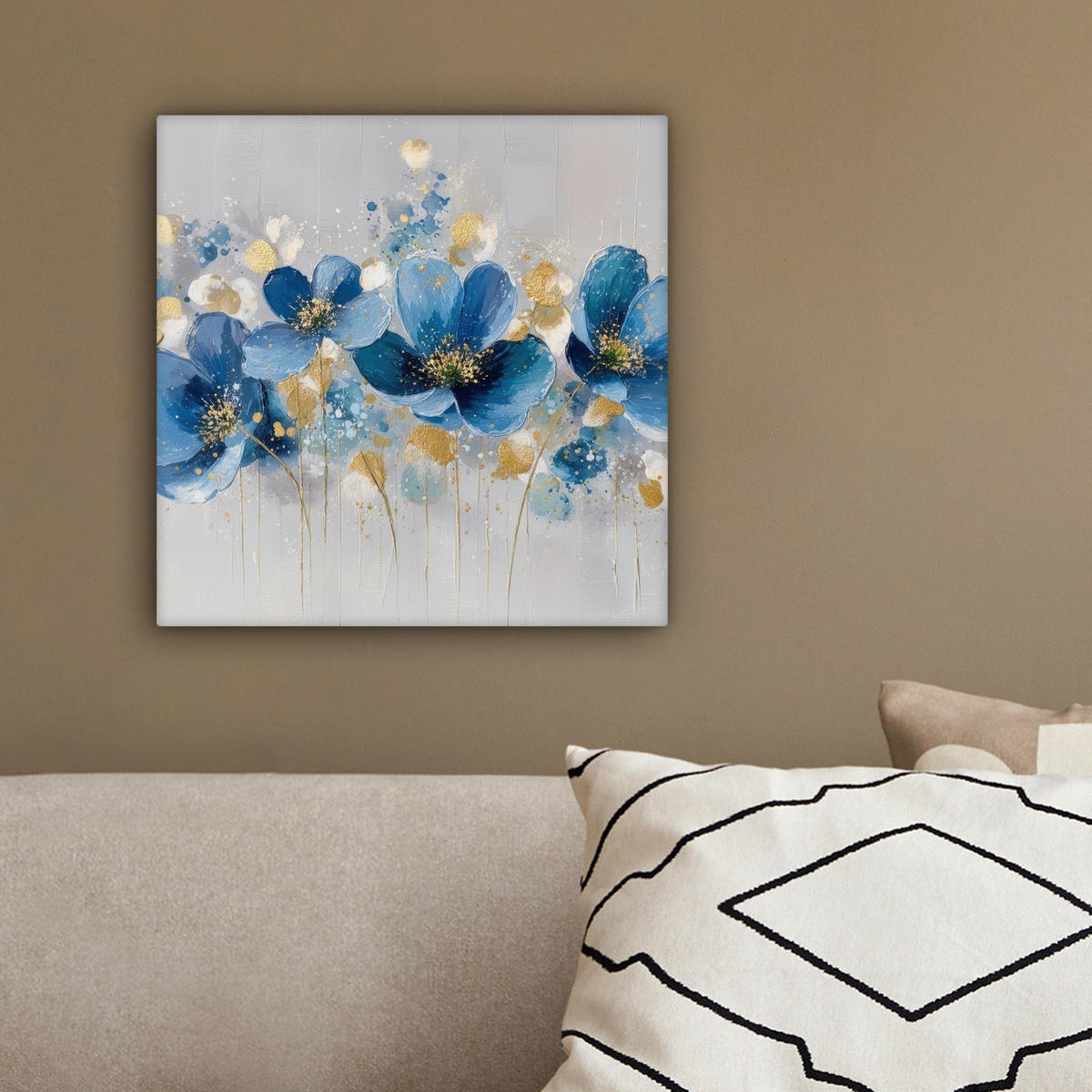 LEINWANDBILD Blumen - Blau - Abstrakt Deko Wohnzimmer 20x20 cm - Hellgrau, Textil (20/20cm) - MuchoWow