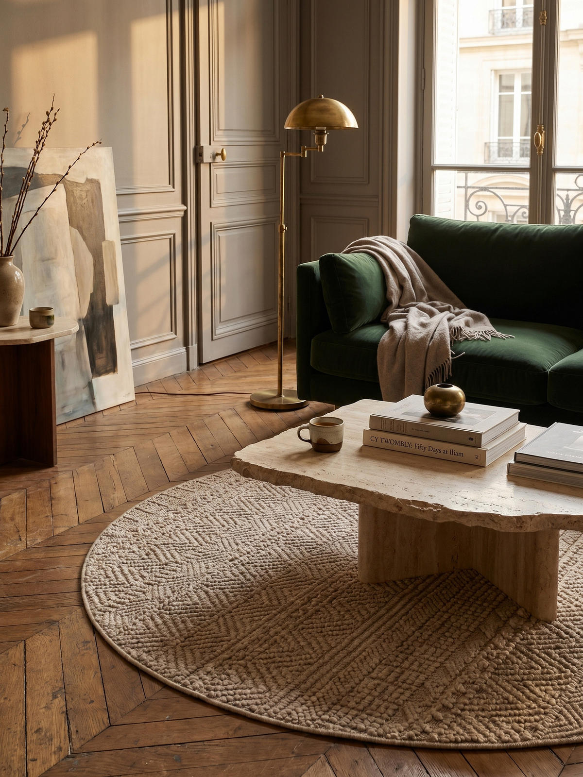 TEPPICH Flachgewebe LANGAU in Beige, mit Ethno-Streifen, Ø 200 cm - Beige, Textil (200/200cm) - KADIMA DESIGN