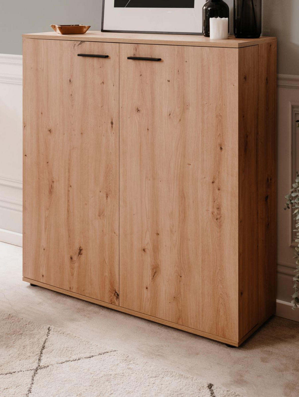 SCHUHSCHRANK Eiche Artisan 100 cm, Schuhkommode aufklappbar mit 12 Fächern - Schwarz/Eiche Artisan, Holzwerkstoff/Kunststoff (100/110/34cm) - Furn.Design