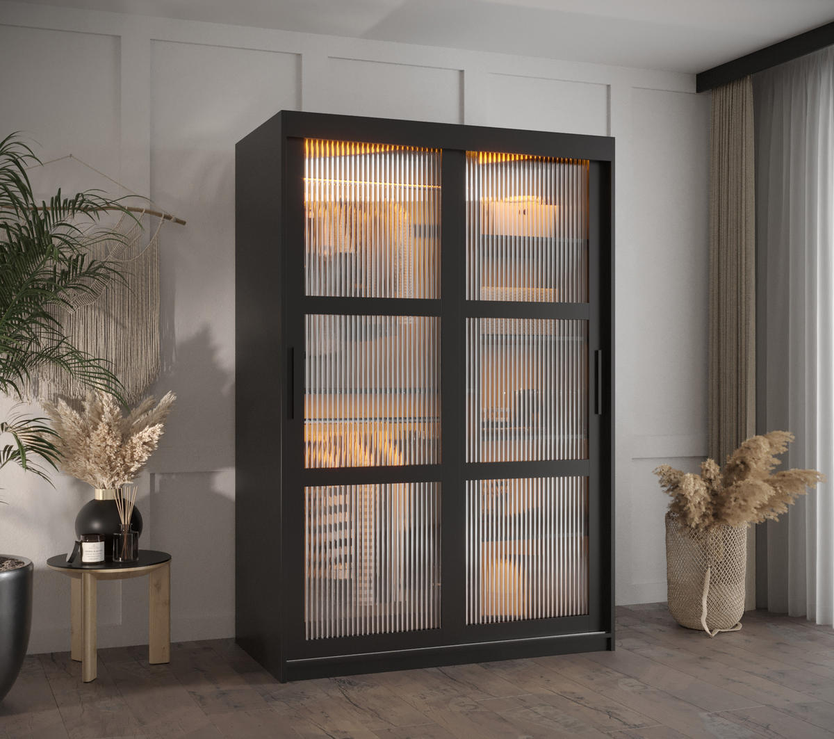 SCHWEBETÜRENSCHRANK 200/120/62 2-türig - Schwarz, Holz/Kunststoff (120/200/62cm) - Abiks Möbel