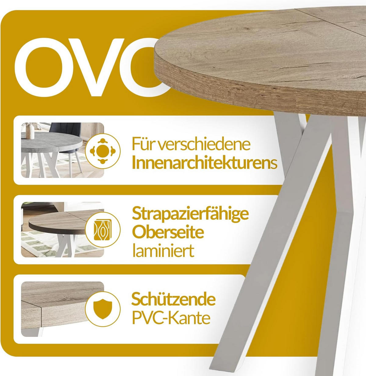 RUNDER Esstisch ausziehbar – Moderner Wohnzimmertisch und Küchentisch – Tisch mit Stabile Konstruktion, Durchmesser 80 cm - 130 cm - Farbe At - Schwarz/Grau, Holzwerkstoff (80/80/77cm) - Alpi-Möbel