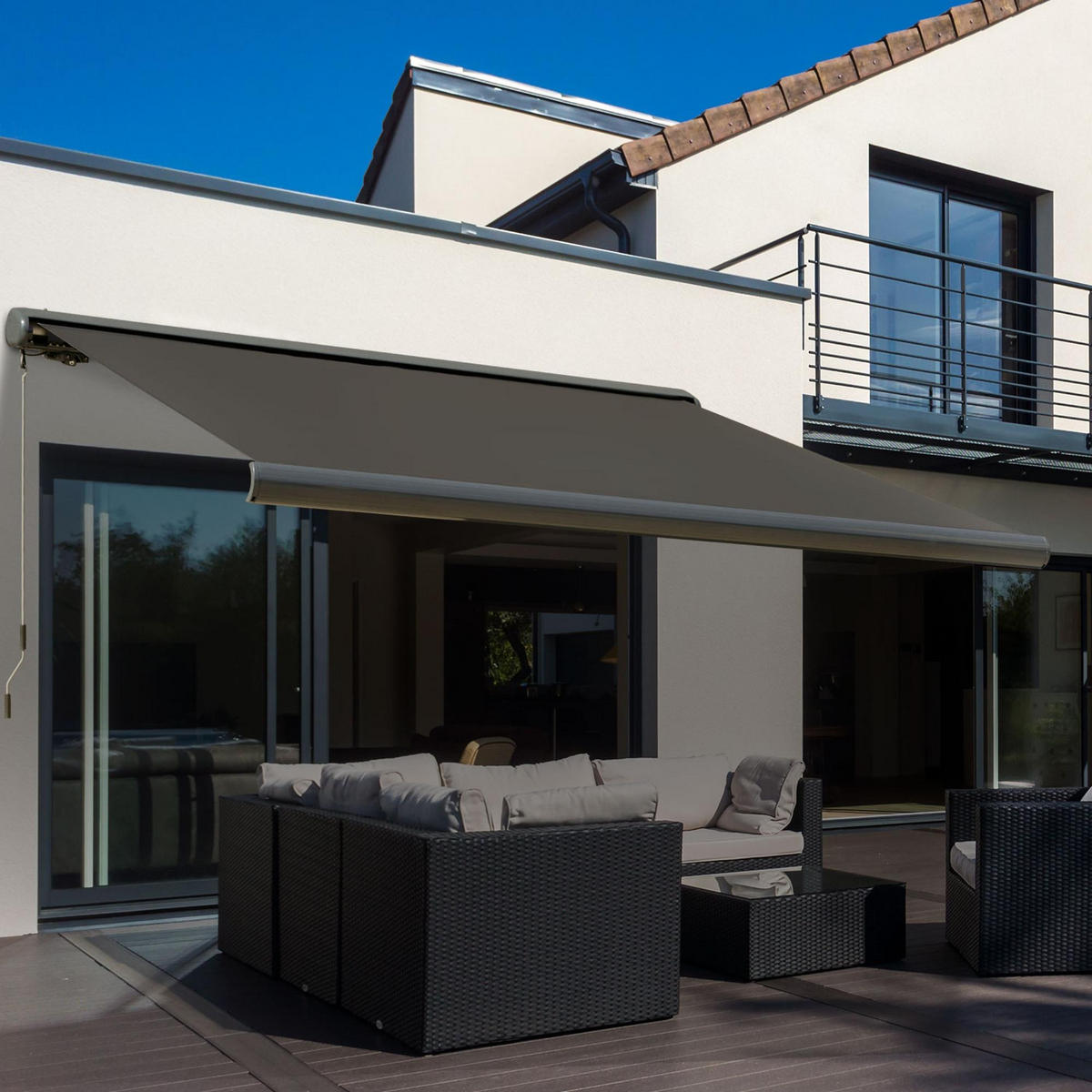 MARKISE elektrisch mit Fernbedienung Handkurbel Kassettenmarkise 3x2,5m - Dunkelgrau, Metall (2.5/1/3cm) - Outsunny