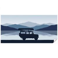 KINDERTAPETE - Auto - See - Berge - Blau - 400x200 cm - Blaugrau, Papier (400/200cm) - OnlyWow