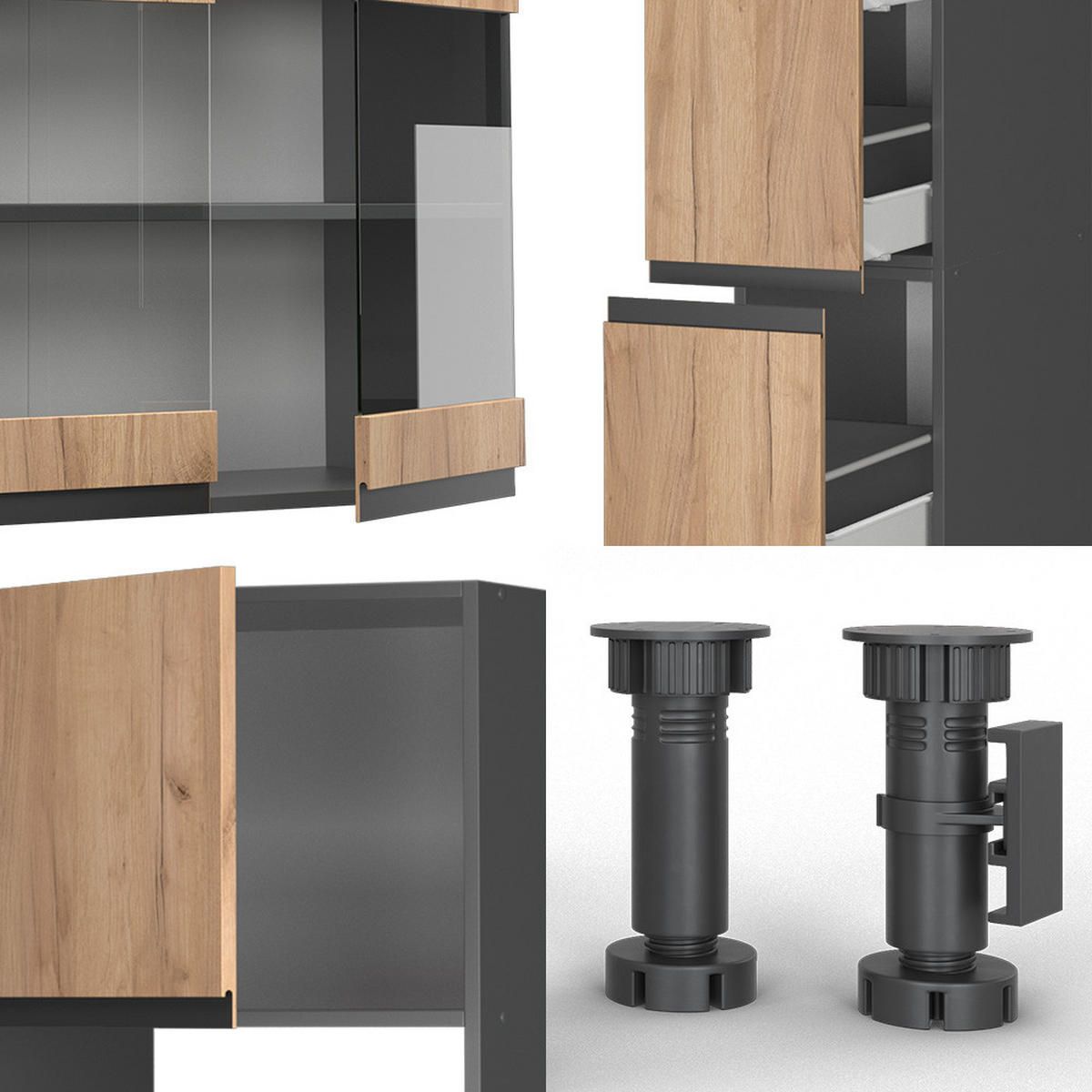 KÜCHENZEILE R-Line Goldkraft Eiche/Anthrazit 350 cm J-Shape ohne AP - Honigeiche/Anthrazit, Holzwerkstoff (350/81.6/46cm) - Vicco