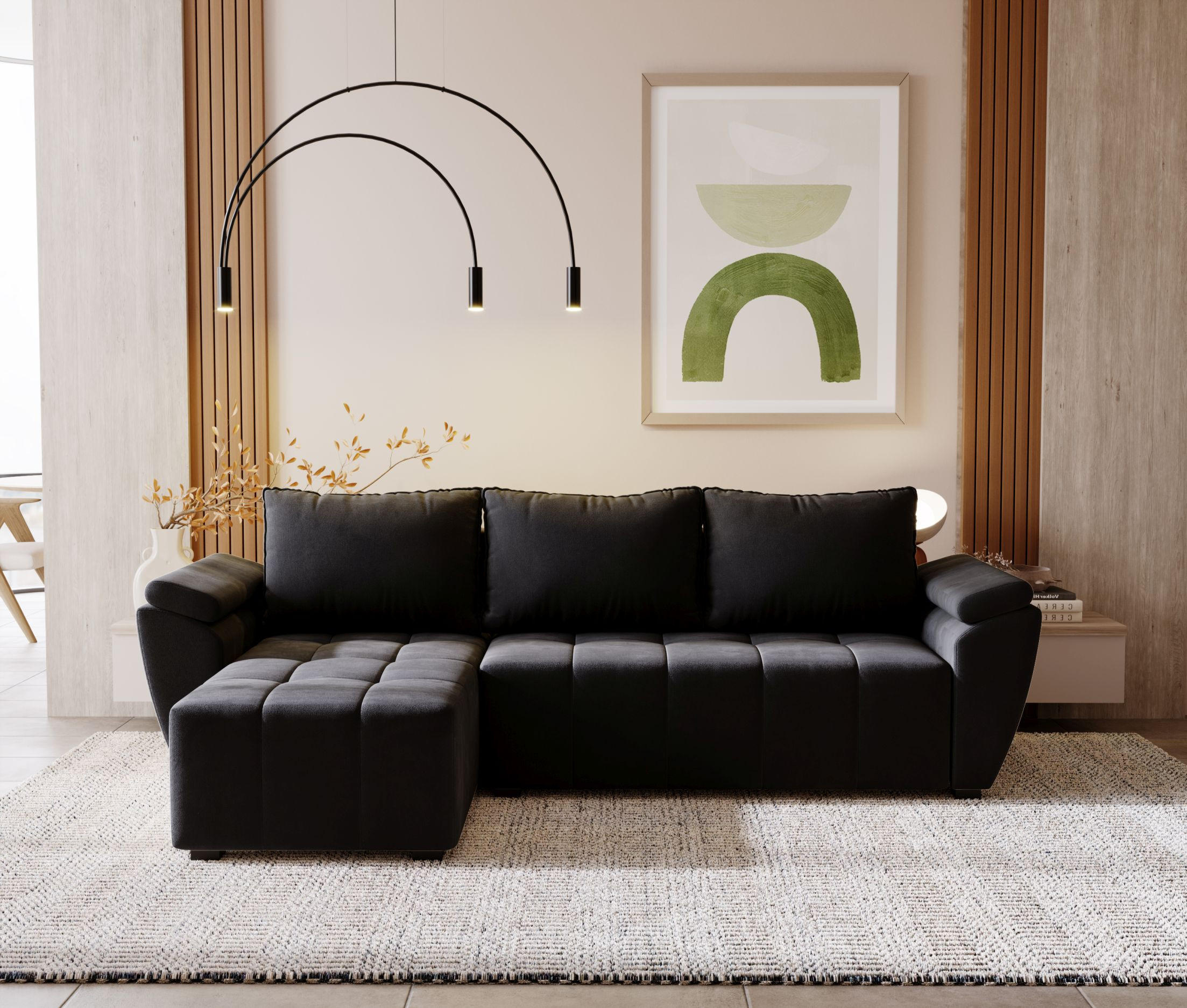 ECKSOFA ZEUS L Monolith 97 Links mit Schlaffunktion - Schwarz, Textil (251/140cm) - Bedante