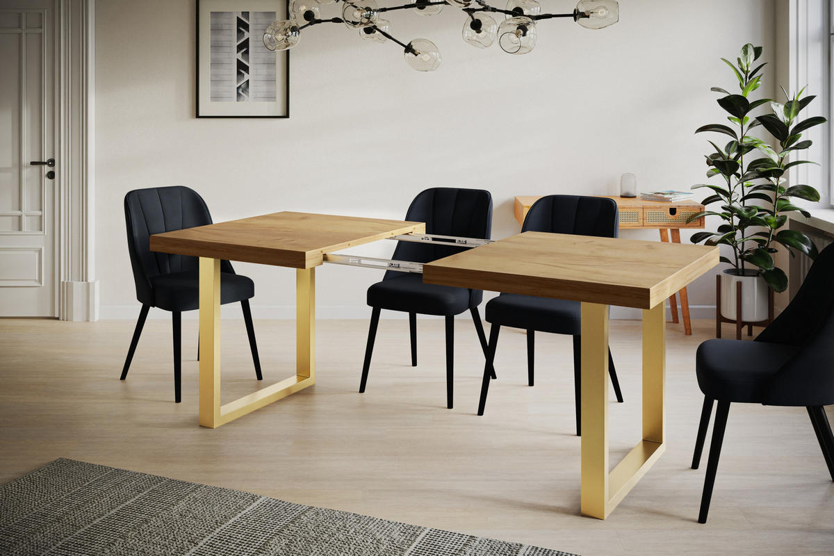 ESSZIMMERTISCH LOFT-U, ausziehbarer Tisch 160-260X90X77 cm, Farbe: CRAFT, mit Metallbeinen in Farbe Gold - Goldfarben/Braun, Holzwerkstoff (160/90/77cm) - Alpi-Möbel