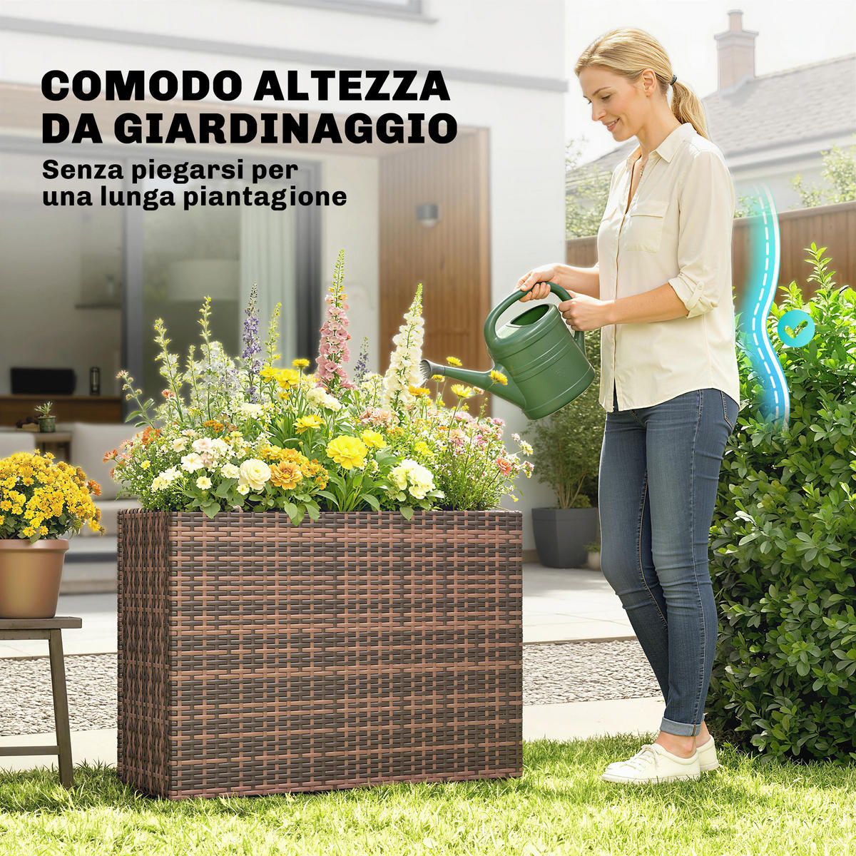 HOCHBEET, 45-Liter-Rattan-Hochbeet mit verstellbaren Füßen, Braun - Multicolor, Holzwerkstoff (81/58/28cm) - FORIOUS