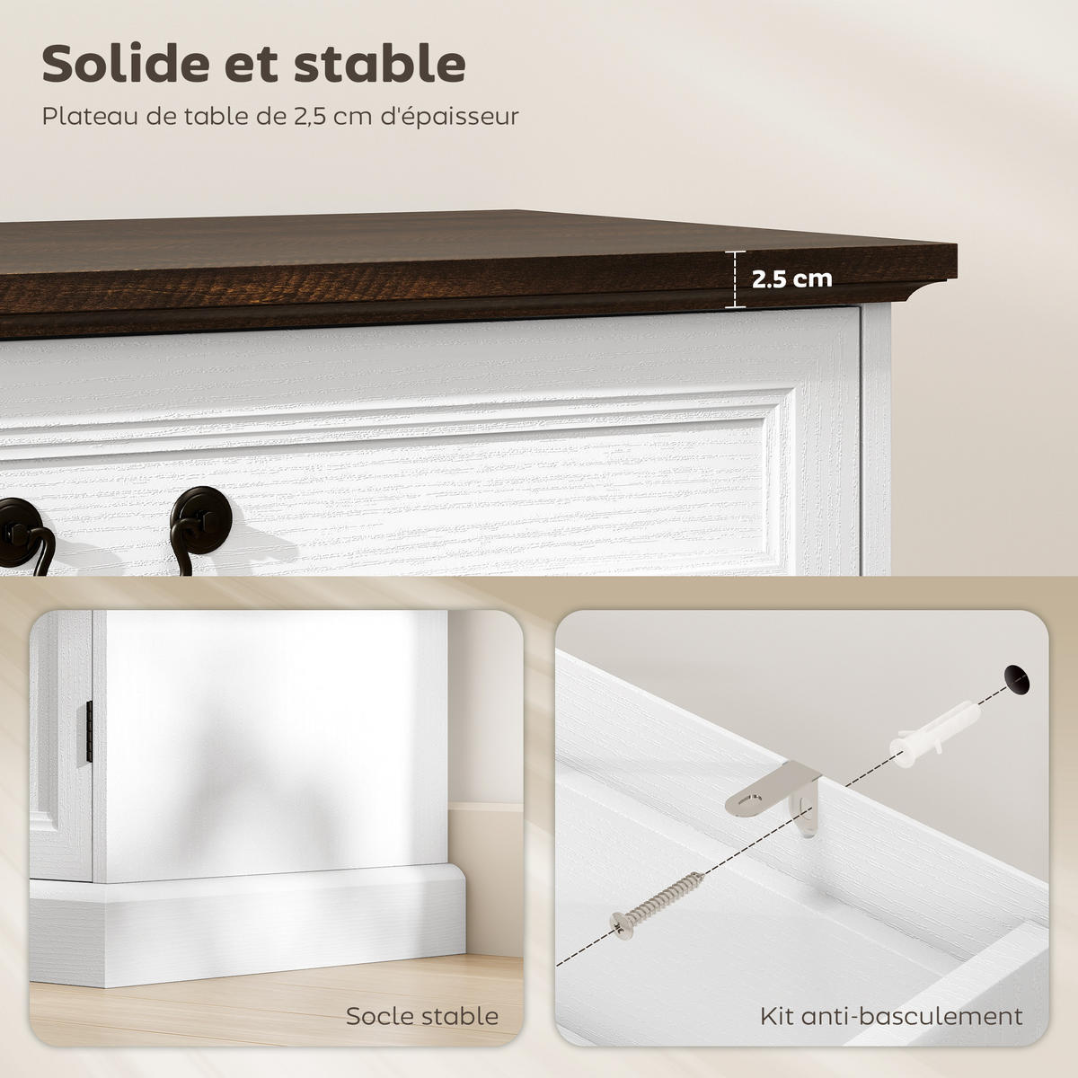 SIDEBOARD DE-11248 4 Türen Weiß/Braun - Weiß, Holzwerkstoff (140/85/40cm) - ComfortXL