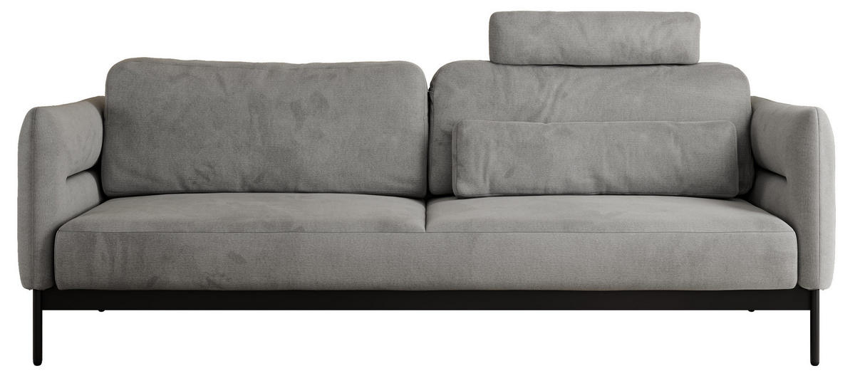 SOFA SALENTO Hellgrau Velvet - Hellgrau/Schwarz, Textil/Metall (221/82/101cm) - MKS