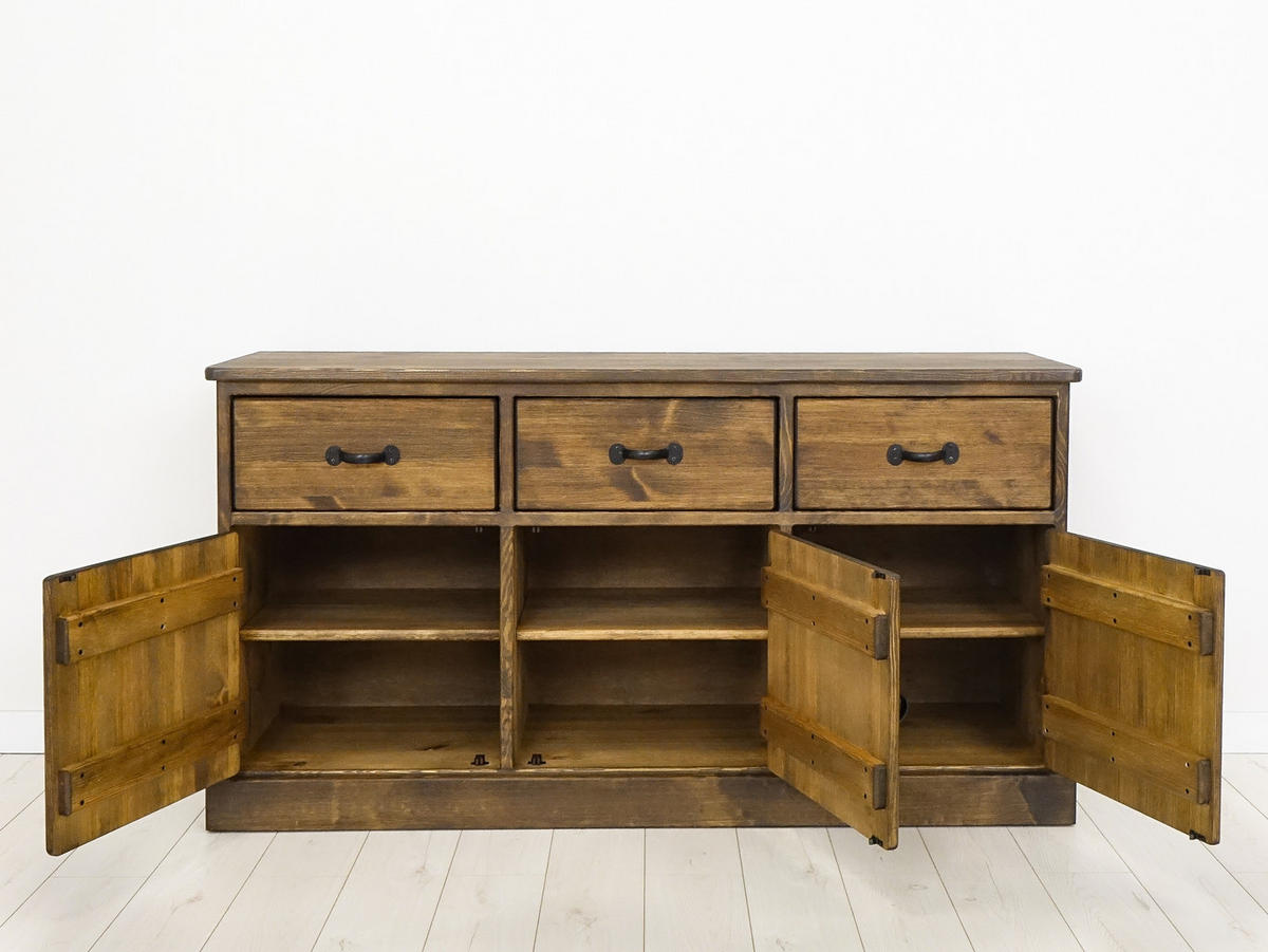 KOMMODE aus Massivholz Rustyk 7/1 - Dunkelbraun/Schwarz, Holz (152/80/46cm) - Seart