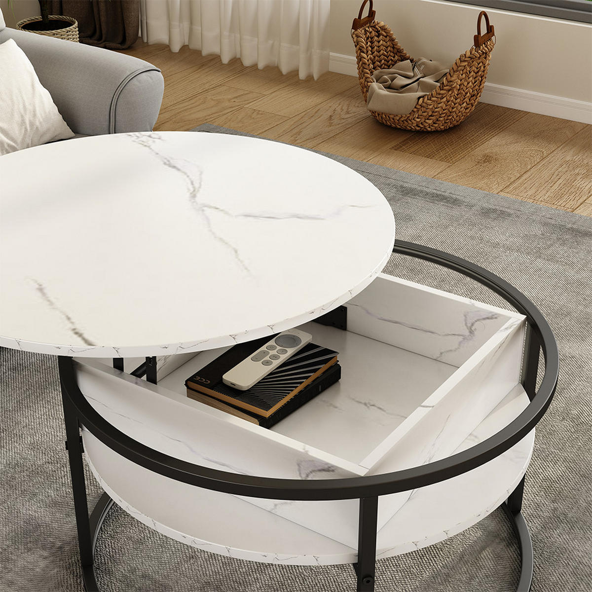 COUCHTISCH Marlo Marmor Weiß 77 x 77 cm - Weiß, Holzwerkstoff (77/77/52cm) - Vicco