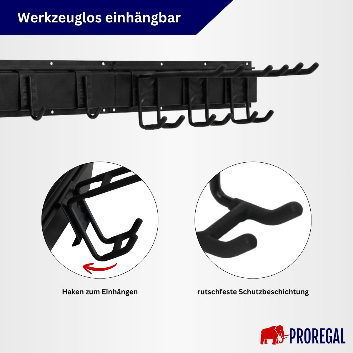 GARAGEN-WANDREGAL FORGE 8-teiliges Set Schwarz Haken Hochbelastbares Werkzeughaken für Garten, Garage - Schwarz, Metall (26/40.5/10cm) - PROREGAL