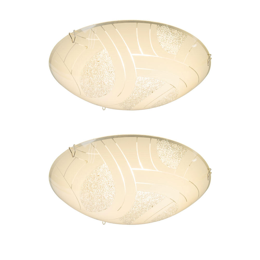 LED DECKENLEUCHTE Metall Weiß Kristalloptik 2er Set - Weiß, Glas (25/25/8cm) - Globo Lighting