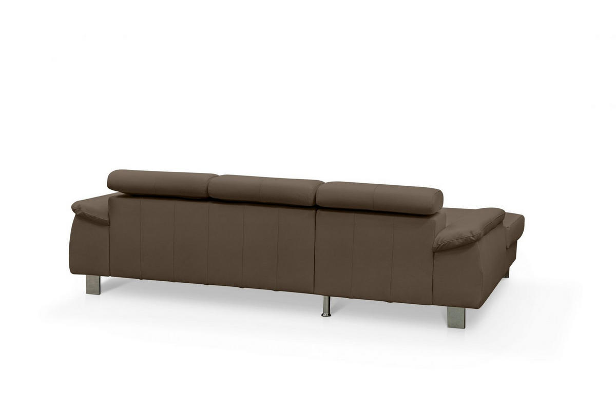 ECKSCHLAFSOFA mit Echtlederbezug, Schlaffunktion & Bettkasten - Chromfarben/Dunkelbraun, Leder/Holz (244/166cm) - Cotta