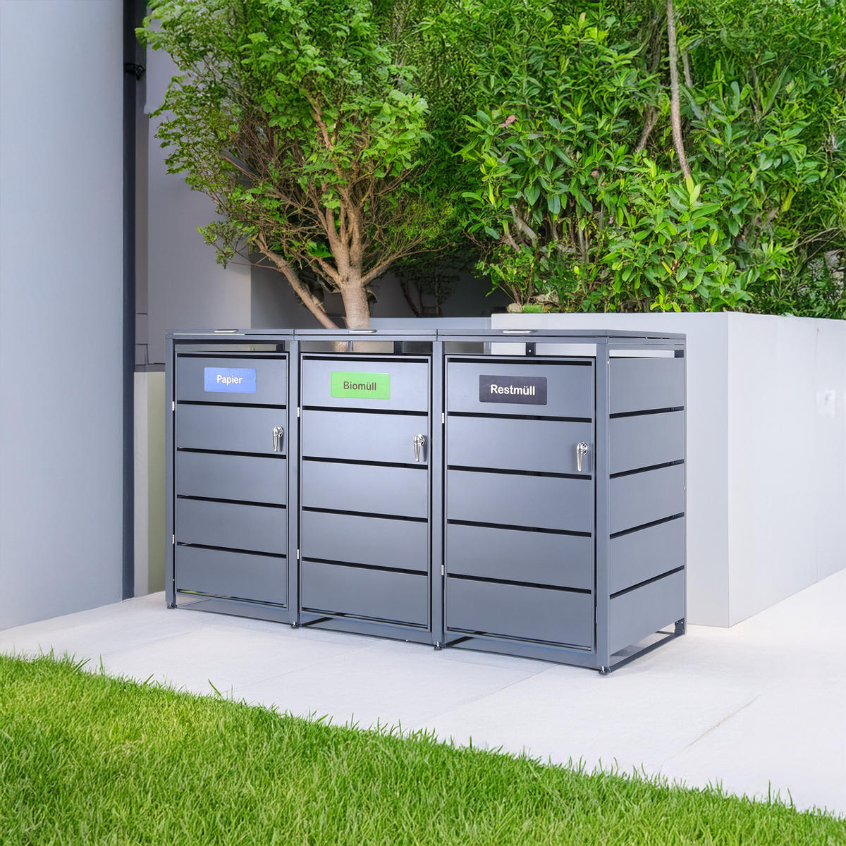 MÜLLTONNENBOX 3er - Anthrazit, Metall (196/116/80cm)