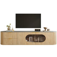 TV skříňka 172/38/45,5 cm přírodní MDF se skleněnou vitrinou - světle hnědá, kompozitní dřevo (172/45.5/38cm) - BEAOK