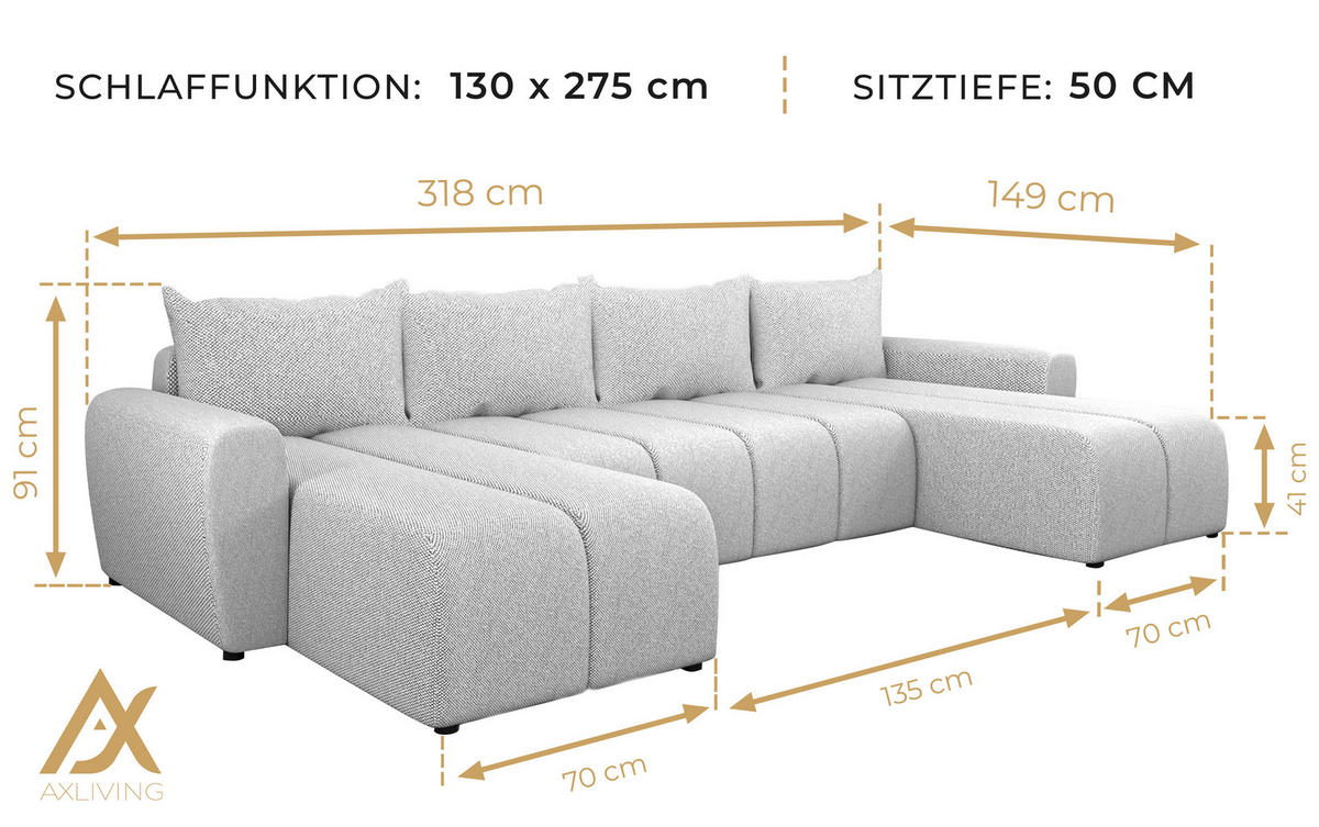 WOHNLANDSCHAFT Ferrande Schwarz 318/149/91 cm mit Bettkasten Schlaffunktion Relaxfunktion - Schwarz, Kunststoff/Textil (318/91/149cm) - AX Living