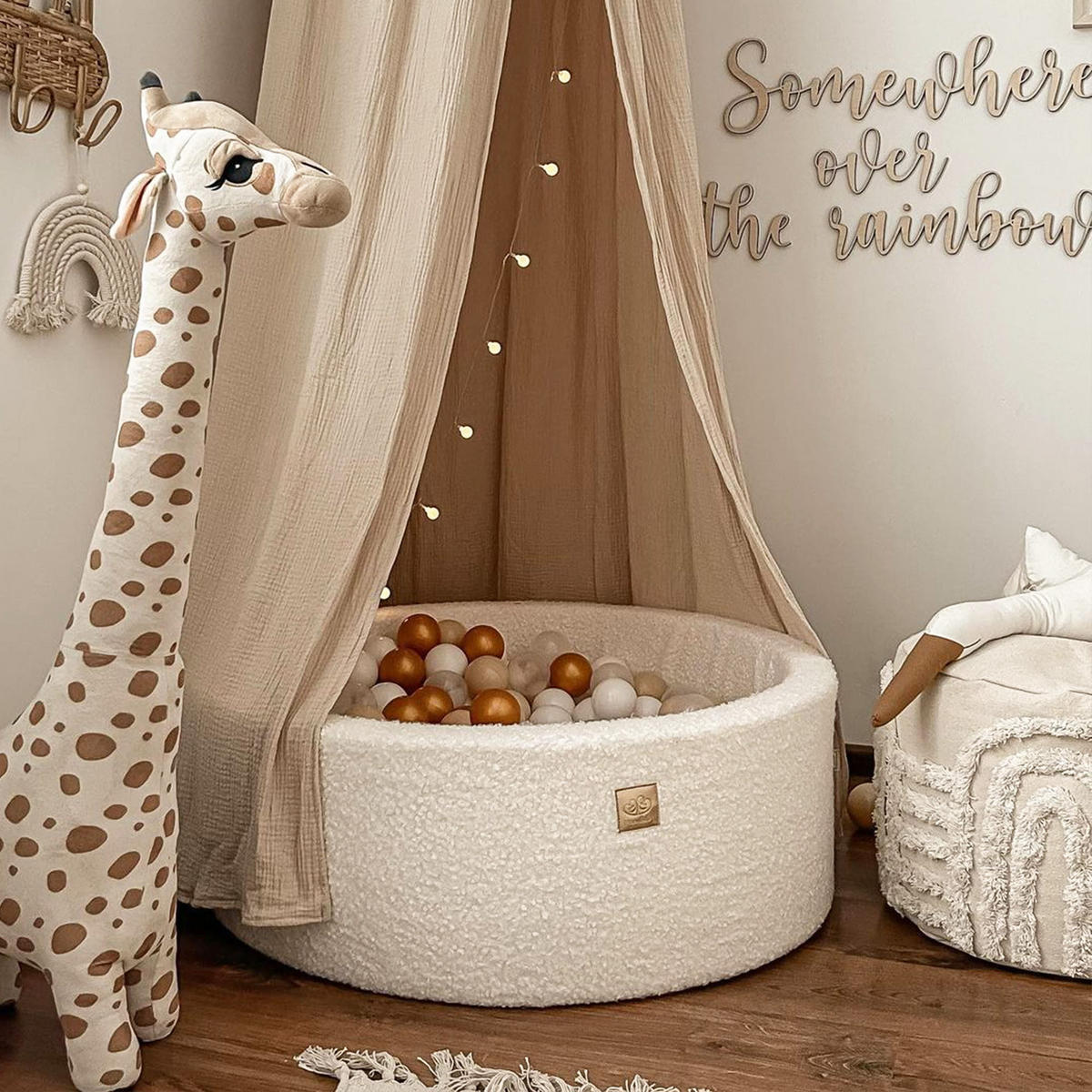 BÄLLEBAD für Kinder, Boucle, Grau - Weiß/Grau, Textil (90/90/40cm) - MeowBaby