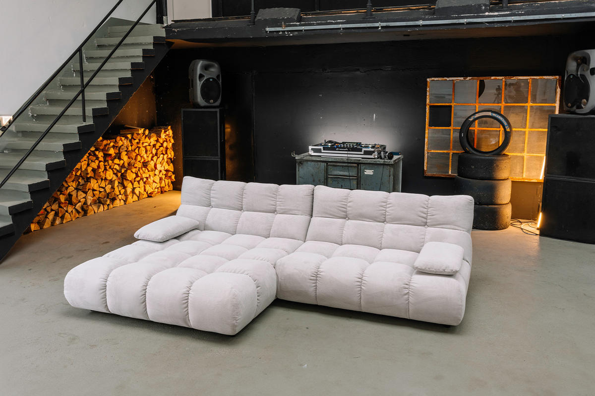 ECKSOFA VIVIEN Silber Cord - Silberfarben/Schwarz, Kunststoff/Textil (290/178cm) - KAWOLA