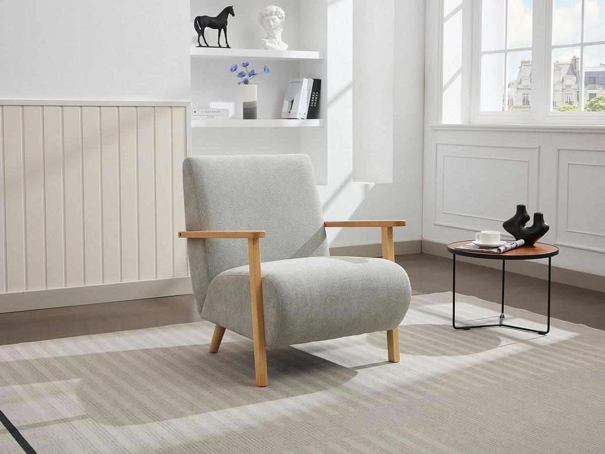 SESSEL - Stoff & Holz - Grau - JULOMO - Grau, Textil (70/81/82cm) - Vente-Unique