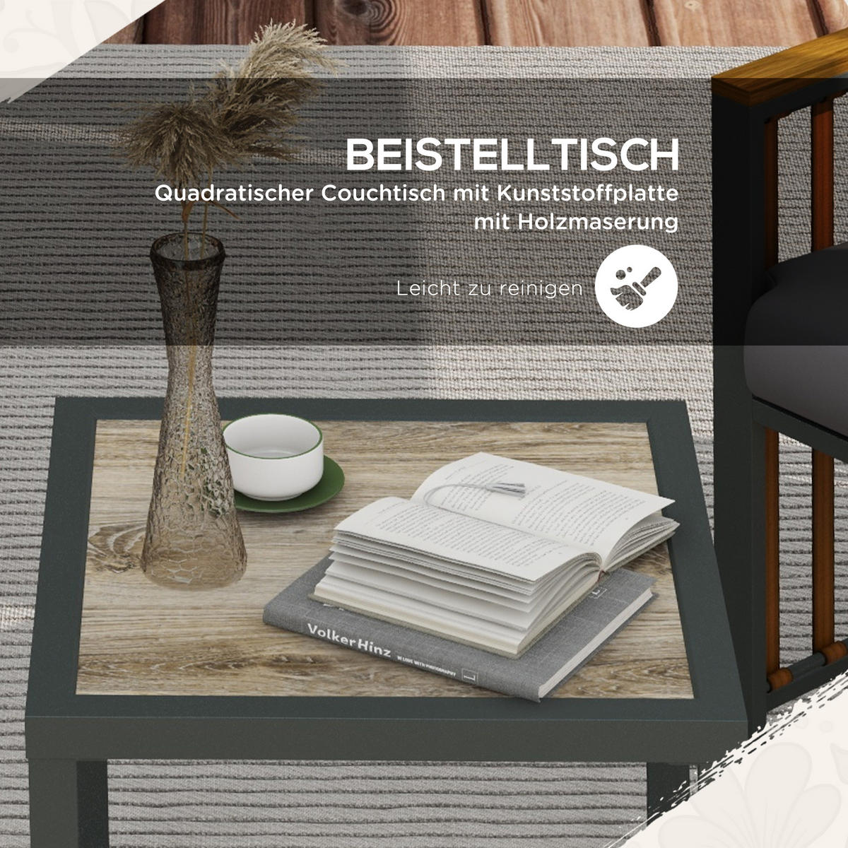 GARTENMÖBEL-SET 3-tlg., Bistro-Set inkl. Couchtisch, 2 Stühle, für Terrasse, Grau - Grau, Kunststoff - Outsunny