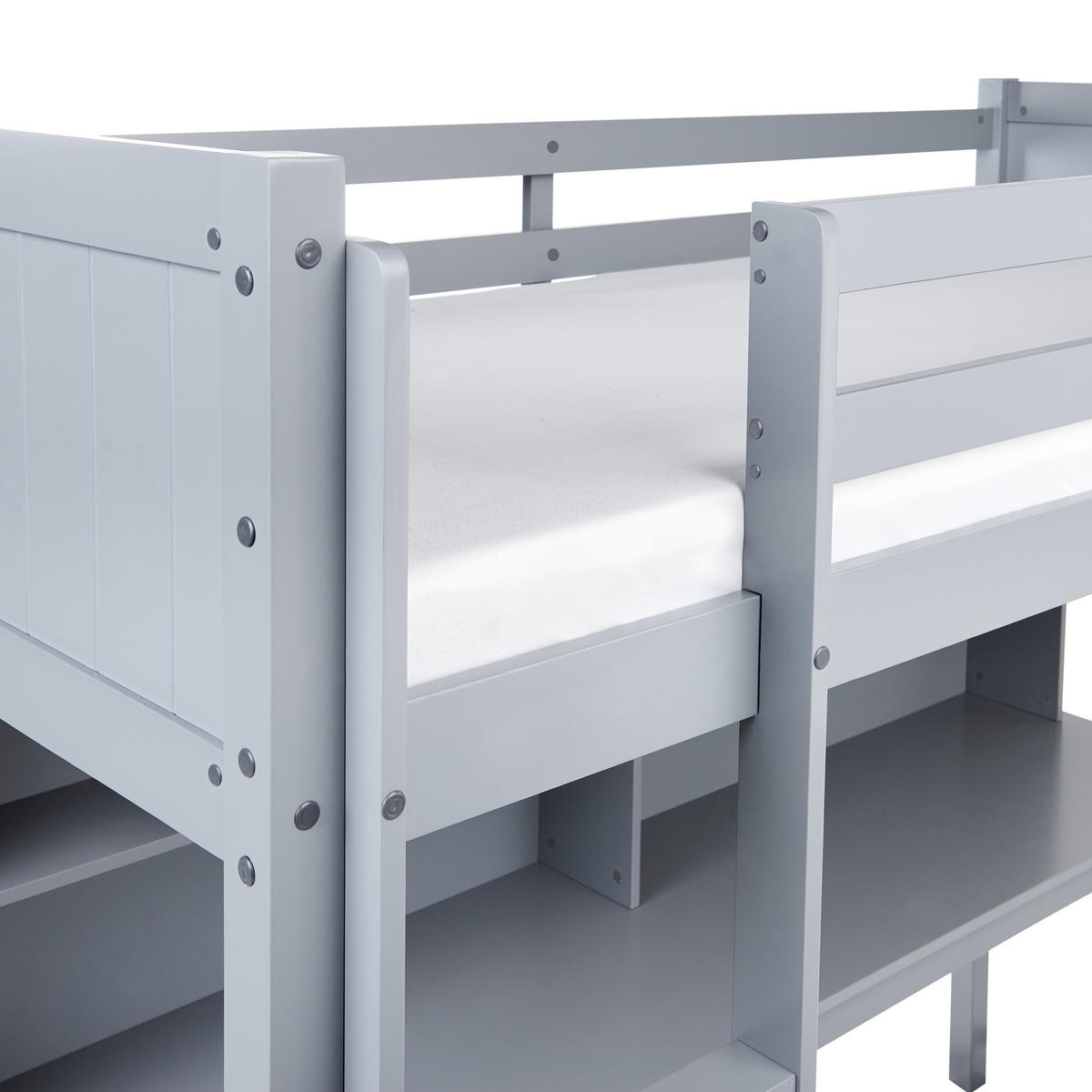 HOCHBETT MIT SCHREIBTISCH 90/200 cm Grau Foucamont - Grau, Holz (90/200cm) - Beliani