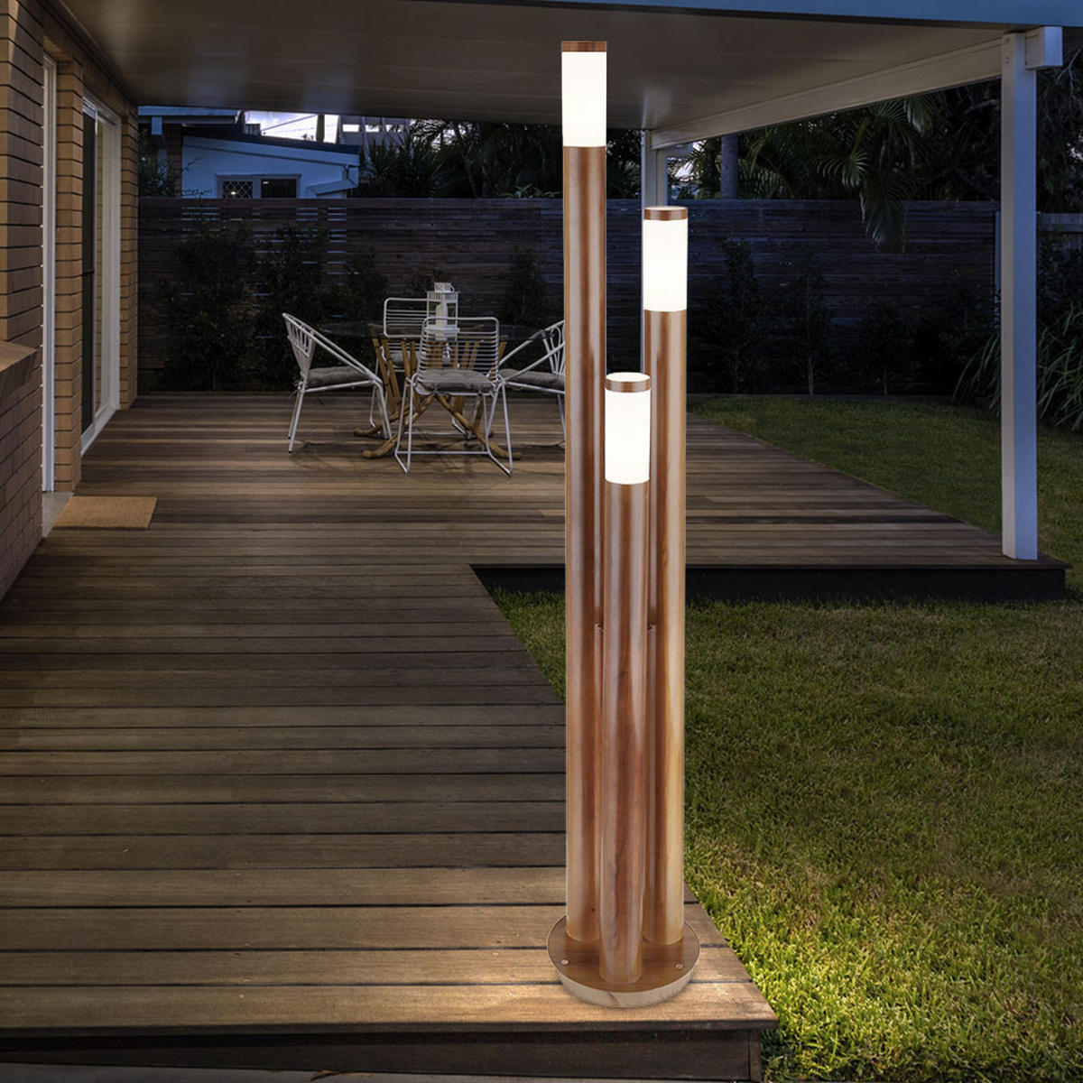 LED STEHLEUCHTE Edelstahl Braun Holzoptik - Braun, Kunststoff/Metall (28/28/170cm) - Globo Lighting