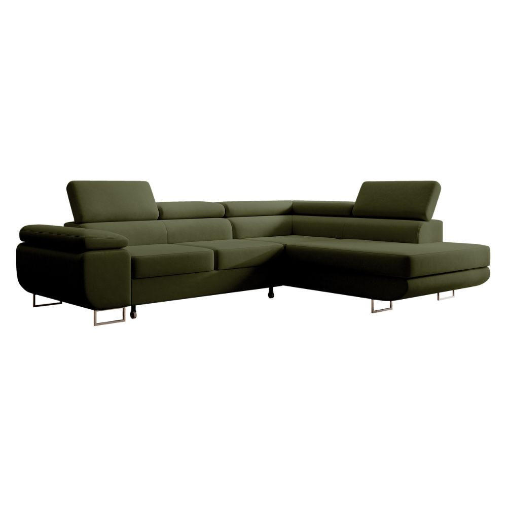 ECKSOFA Stevil Olivgrün Velours - Silberfarben/Olivgrün, Textil/Metall (275/203cm) - Selsey
