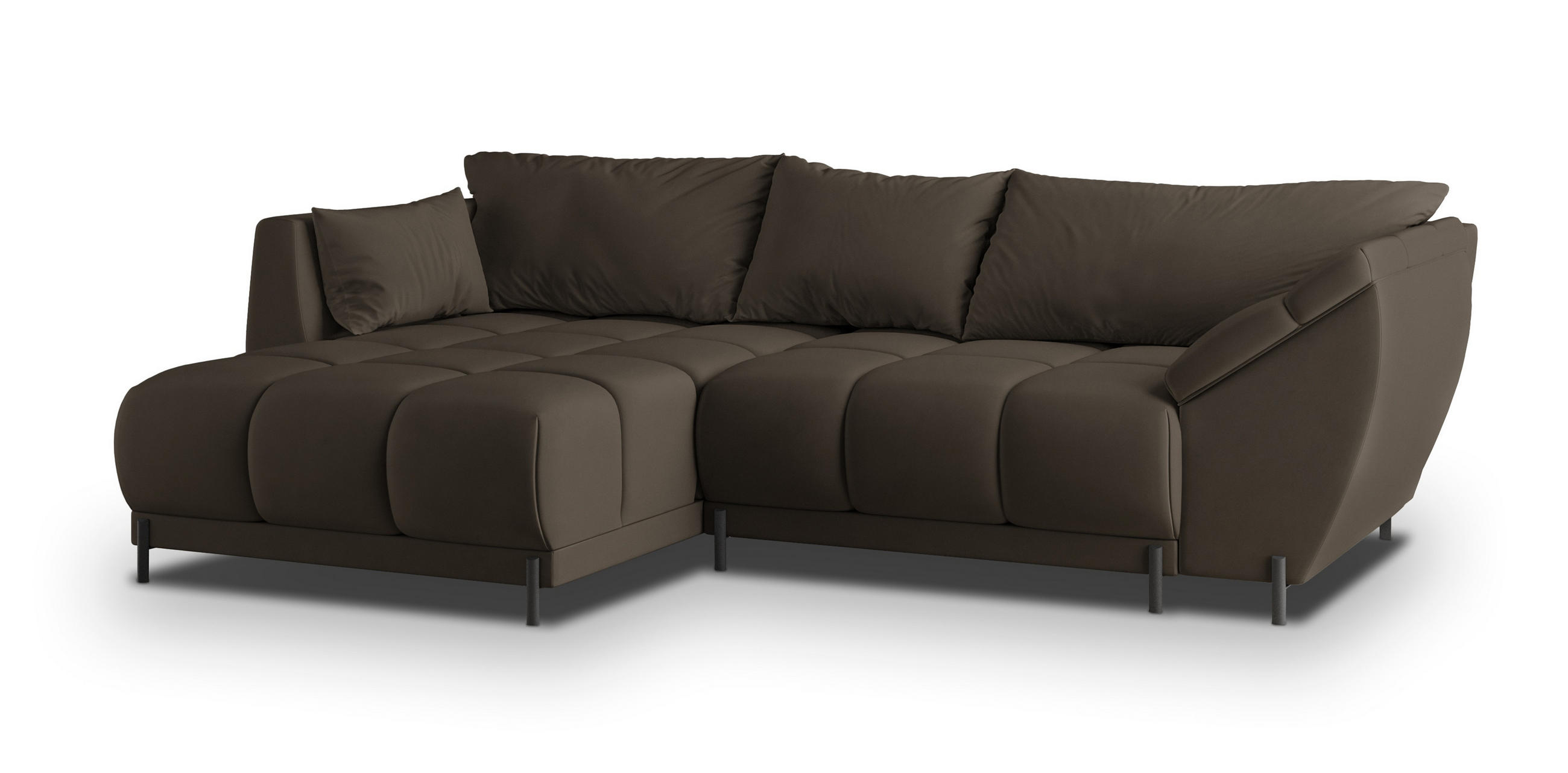 ECKSOFA VESTANO L-S Braun Velours-Stoff mit Schlaffunktion - Braun, Holz (287/182cm) - MASSENO