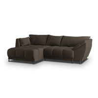 ECKSOFA VESTANO L-S Braun Velours-Stoff mit Schlaffunktion - Braun, Holz (287/182cm) - MASSENO