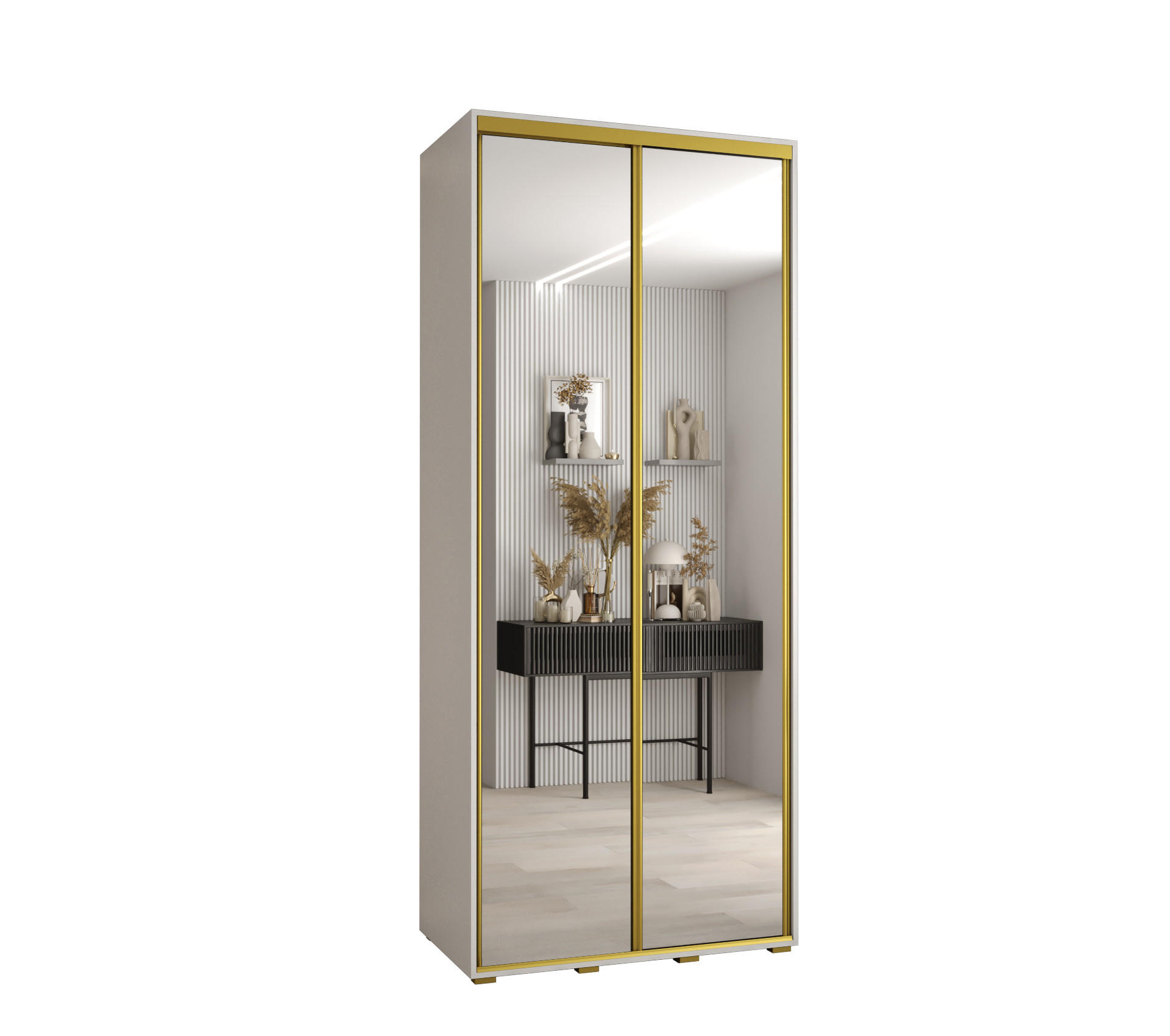 Abiks Möbel Schwebetürenschrank Weiß, Gold 110x235x45 cm