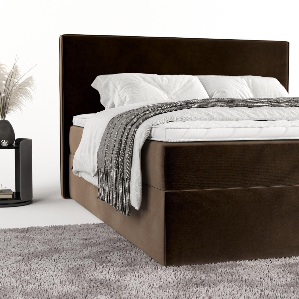 BOXBETT Nuvia 140/200 cm Braun im Kronos Stoff - Schwarz/Braun, Holz/Holzwerkstoff (140/200cm) - AltaBeds