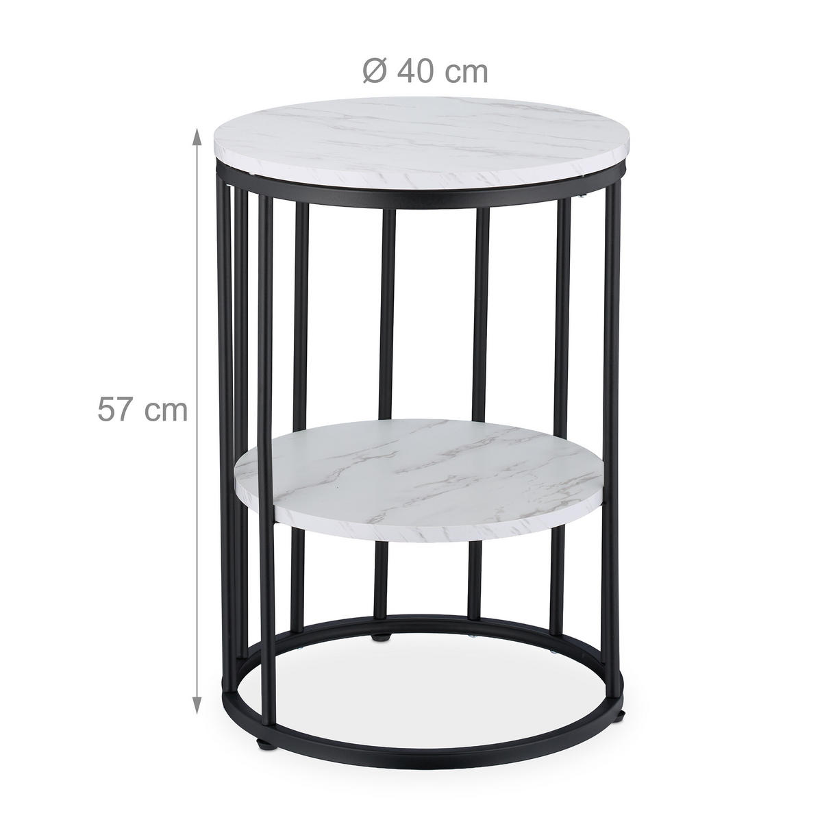 MĂSUȚĂ Alb Negru aspect de marmură 2 polițe - alb/negru, compozit lemnos/metal (40/40/57cm) - Relaxdays