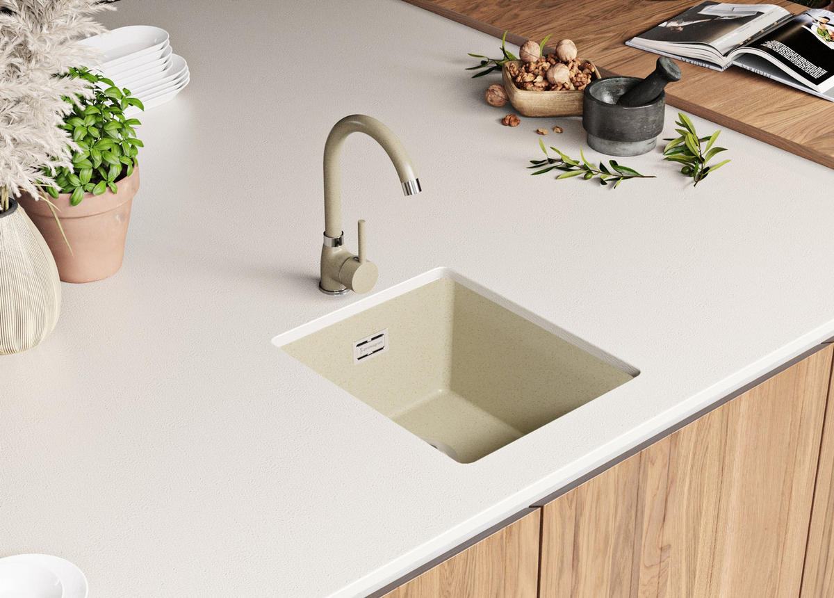 UNTERBAUSPÜLE GRANIT London, 2-er set Beige 36/47 cm 1 Becken + Ablauf-Set ab 40er Unterschrank - Beige, Kunststoff (36/20/47cm) - Primagran