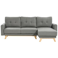 3-SITZER-ECKSOFA grau rechtsseitig mit Schlaffunktion Stauraum Siro - Hellbraun/Grau, Textil (240/142cm) - Beliani