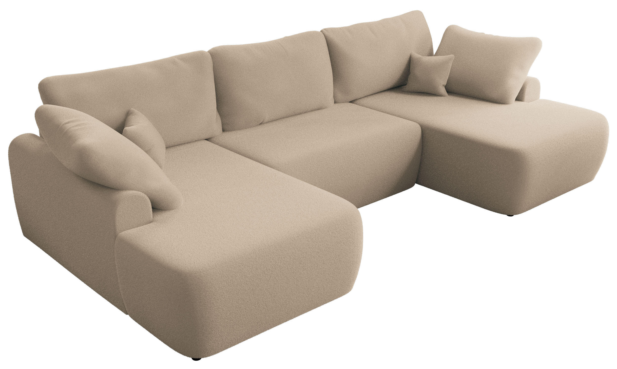 WOHNLANDSCHAFT CUBO U Hellbraun Boucle - Schwarz/Braun, Kunststoff/Textil (370/100/187cm) - MKS