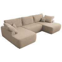 WOHNLANDSCHAFT CUBO U Hellbraun Boucle - Schwarz/Braun, Kunststoff/Textil (370/100/187cm) - MKS