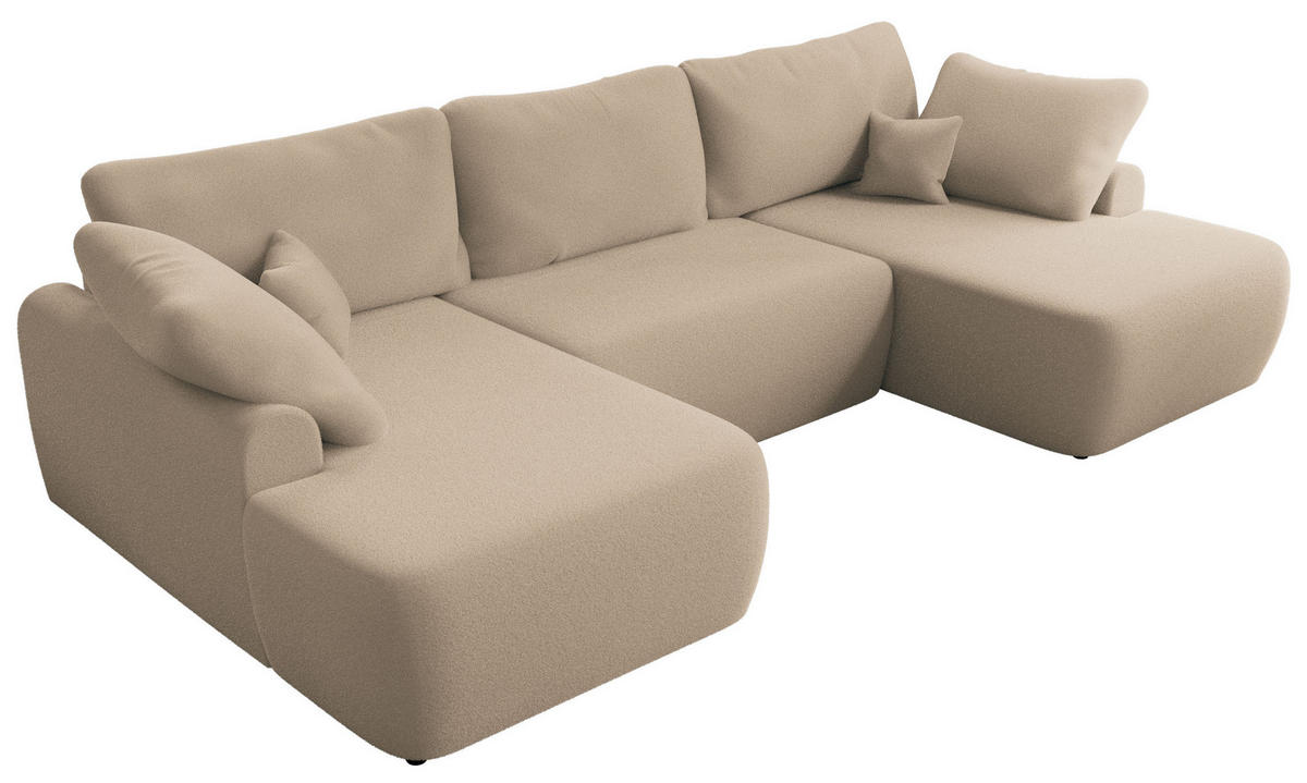 WOHNLANDSCHAFT CUBO U Hellbraun Boucle - Schwarz/Braun, Kunststoff/Textil (370/100/187cm) - MKS