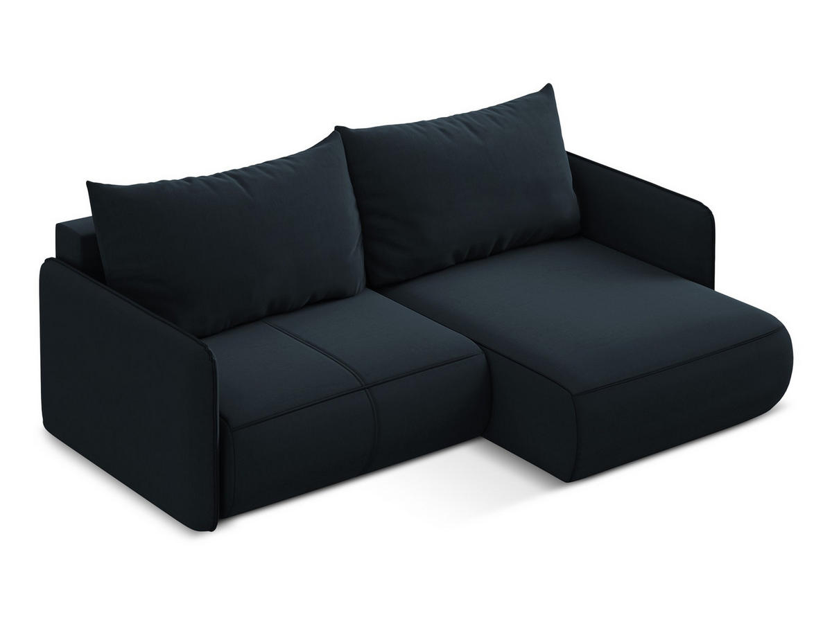 ECKSOFA mit Schlaffunktion Samt Stoff Blau - Blau/Schwarz, Kunststoff/Textil (207/148cm) - Makamii