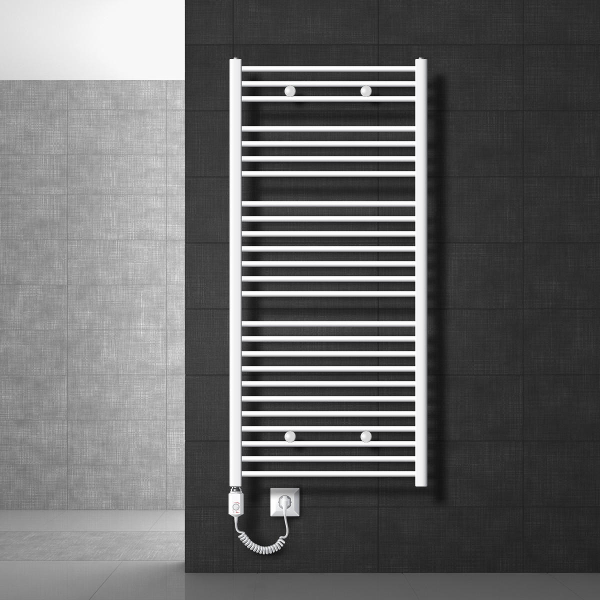 BADHEIZKÖRPER elektrisch Sahara 750x1500 mm Weiß gerade mit Heizstab 900W - Weiß, Metall (3/150/75cm) - LuxeBath